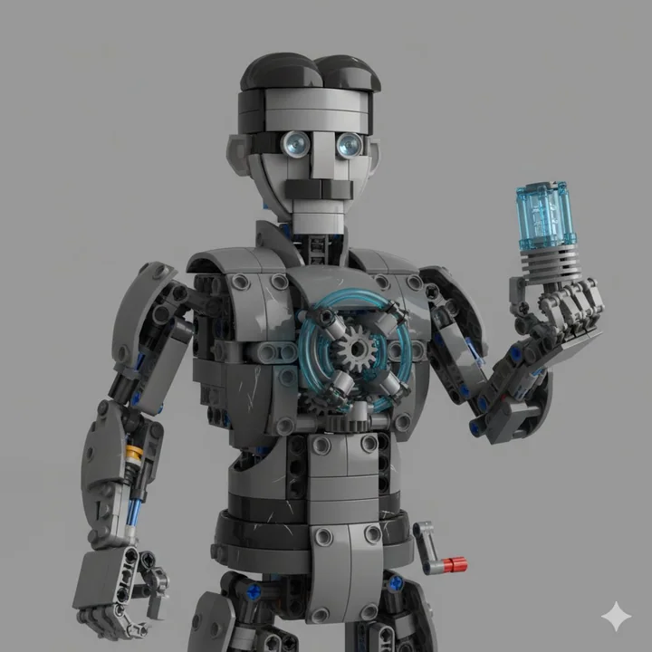 Ultra-realistic LEGO tech-style Tesla brick portrait