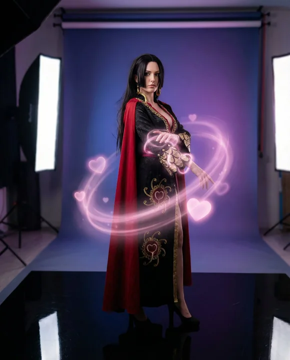 Black qipao-clad pirate queen warrior surrounded by an aura of energy rings