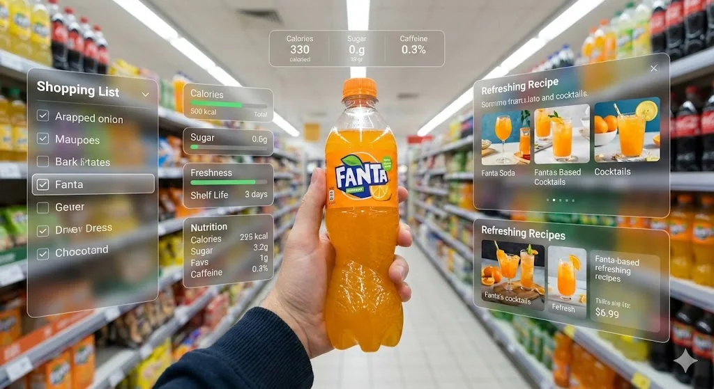 سوبرماركت مستقبلي غامر، اختيار مشروب فانتا الغازي عبر واجهة AR ثلاثية الأبعاد بالكامل