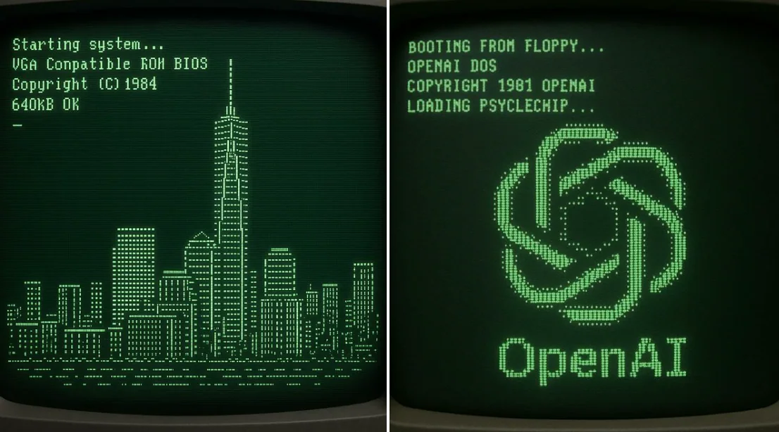 Retro computer boot screen parsed into ASCII art