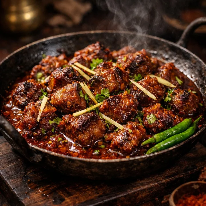 Dans le film, la marmite en fer grésille sous les jeux d’ombre et de lumière, avec un curry d’agneau.