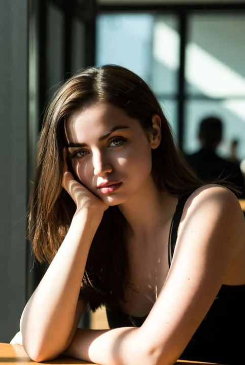 Jeune fille mélancolique méditant sous le doux soleil qui entre par la fenêtre