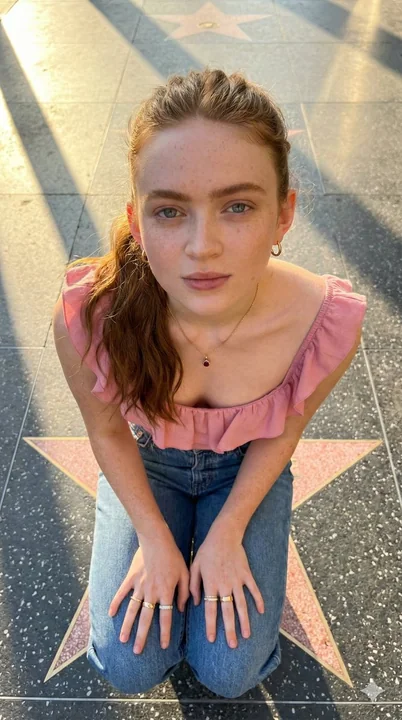Golden Hour Over the Freckled Girl on the Hollywood Walk of Fame