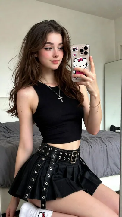 Selfie de la chambre d'une Egirl sweet et cool devant le miroir, photographie haute résolution