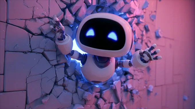 3Dのカートゥーンキャラクターが壁を壊す