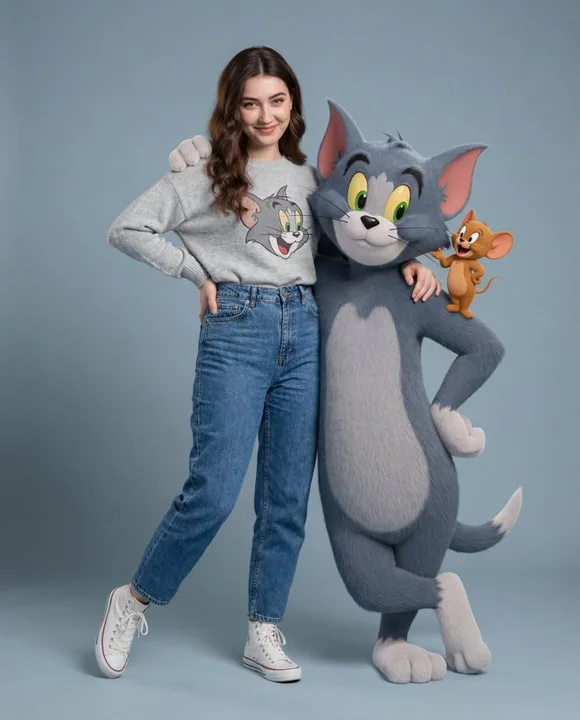 Le bras posé sur le grand chat tom 3D