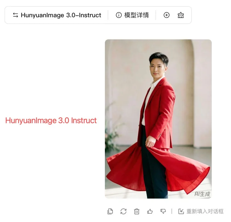 身穿红色大衣的男子完美融入原图场景。