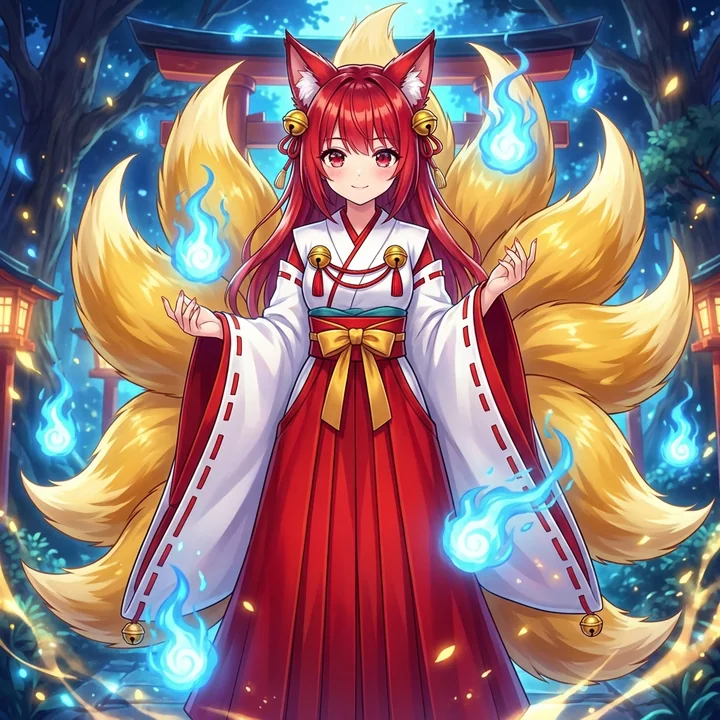 月下樱花下的绝美九尾狐仙子